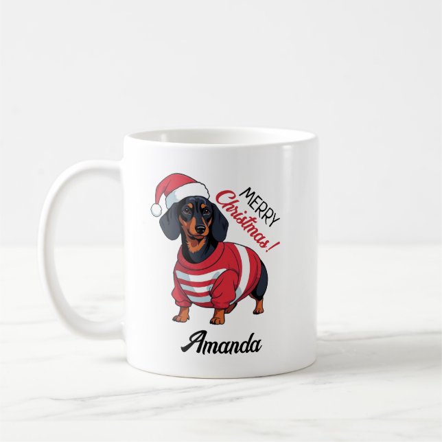 Cute Black God jul Wiener Hund Kaffemugg (Vänster)