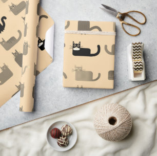 Cute Black & Grått, minimal djurfödelsedag för kat Presentpapper
