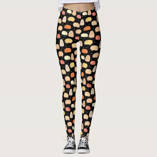 Cute Black Gris Mönster Leggings (Framsida)
