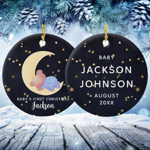 Cute Black Guld Bear Boy Baby Första jul Julgransprydnad Keramik