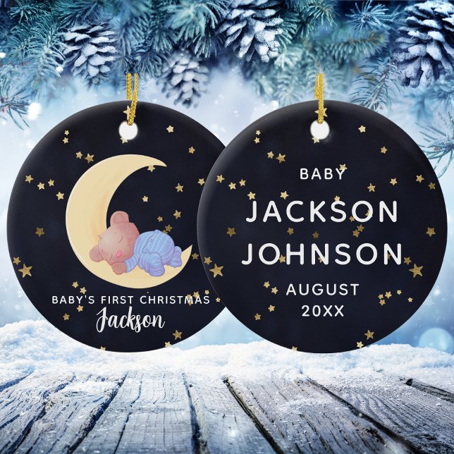 Cute Black Guld Bear Boy Baby Första jul Julgransprydnad Keramik (Cute Black Gold Bear Boy Baby's First Christmas Ceramic Ornament
)