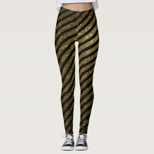 Cute Black Guld Candy Rand Glitter Mönster Leggings