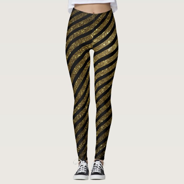 Cute Black Guld Candy Rand Glitter Mönster Leggings (Framsida)