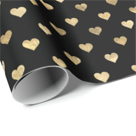 Cute Black Guld Hearts Mönster Presentpapper