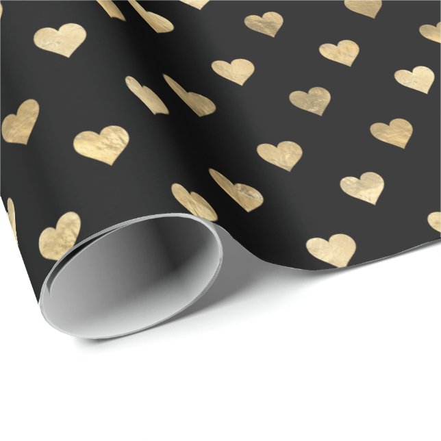 Cute Black Guld Hearts Mönster Presentpapper (Rullad Hörn)