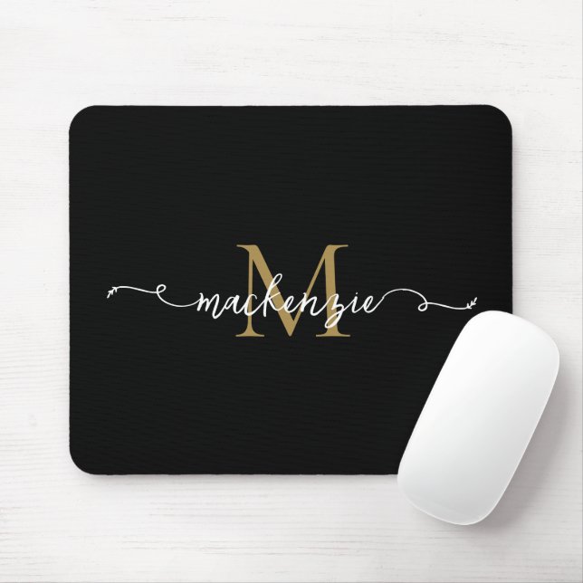 Cute Black Guld-skripttypografi, Monogram Musmatta (Med mus)