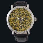 Cute Black guldfärgad, sömlös blommönster Fodral-M Armbandsur<br><div class="desc">Cute Black guldfärgade,  sömlösa blommönster</div>