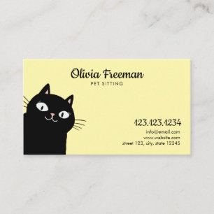 Cute Black & Gult Cat Illustration Pet Sitta Visitkort