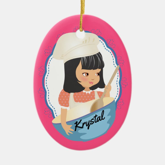 Cute Black hair girl ockor culinary jul Julgransprydnad Keramik (Framsidan)