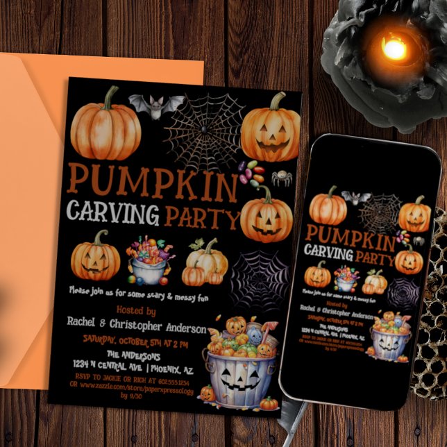 Cute Black Halloween Pumpkin Carving Party Kids Inbjudningar (Skapare uppladdad)