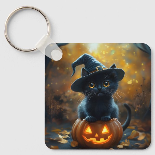 Cute Black Halloween Pumpkin Keychain Nyckelring (Framsida)