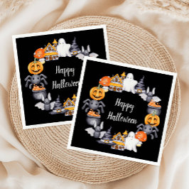 Cute Black Happy halloween Illustration Party Pappersservett