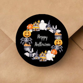 Cute Black Happy halloween Illustration Runt Klistermärke