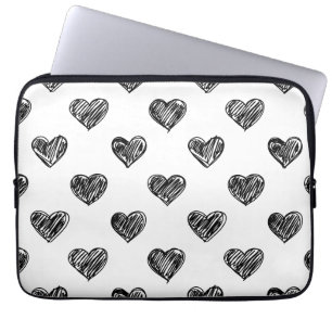CUTE BLACK HEARTS DOODLES MÖNSTER LAPTOP SLEEVE