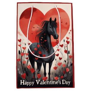 Cute Black Horse and Hearts Valentine Day