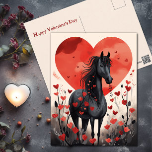 Cute Black Horse and Hearts Valentine Day Helg Vykort
