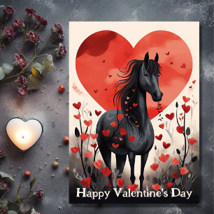 Cute Black Horse and Hearts Valentine Day Helgkort