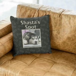 Cute Black Hund Anpassningsbar Pet Photo Namn Bone Kudde