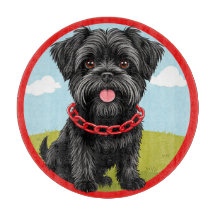 Cute Black-Hund med rödkronor i Tecknad Stil