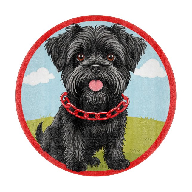 Cute Black-Hund med rödkronor i Tecknad Stil (Framsidan)