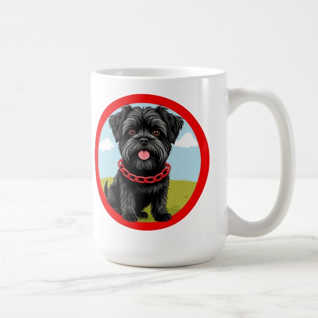 Cute Black-Hund med rödkronor i Tecknad Stil Kaffemugg (Höger)