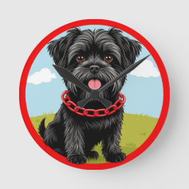 Cute Black-Hund med rödkronor i Tecknad Stil Rund Klocka