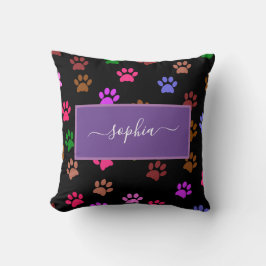 Cute Black Hund och Cat Lovers Tass avtryck Kudde