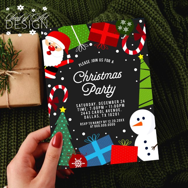 Cute Black-jultomten Party och Snögubbe Inbjudningar (Skapare uppladdad)