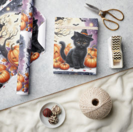 Cute Black Kattunge Halloween Wrapping Papper Presentpapper