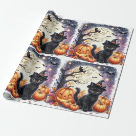 Cute Black Kattunge Halloween Wrapping Papper Presentpapper