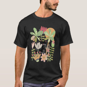Cute Black Kattunge i Jungle Flowers Gardeni T Shirt