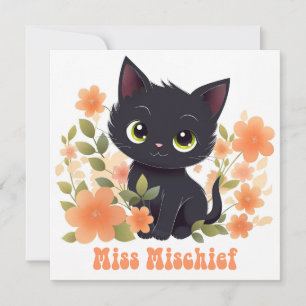 Cute Black Kattunge Kawaii Chibi Inbjudningar