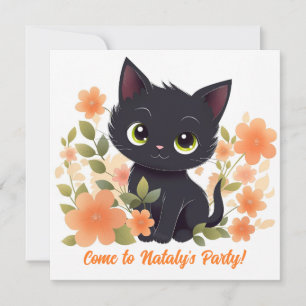 Cute Black Kattunge Kawaii Chibi Inbjudningar