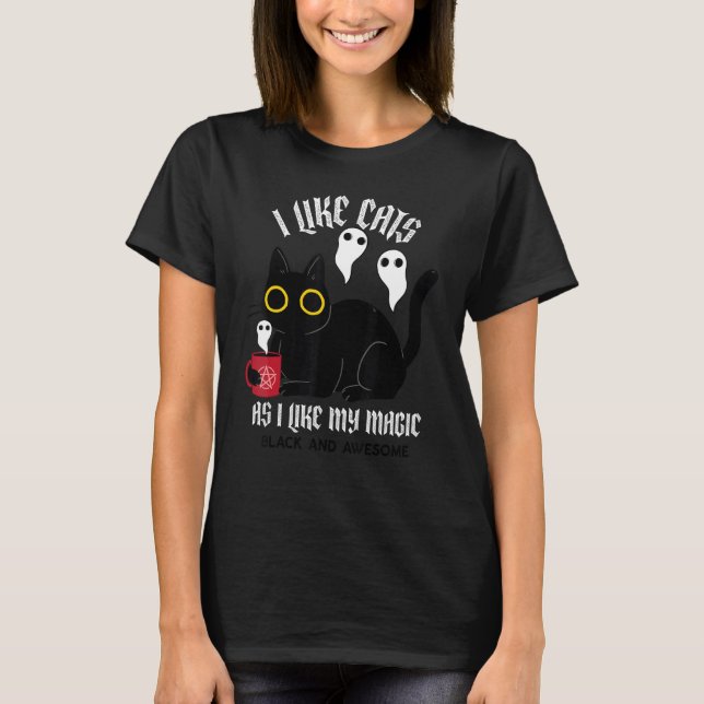 Cute Black Kattunge-kök med Spöken Black Magic T Shirt (Framsida)
