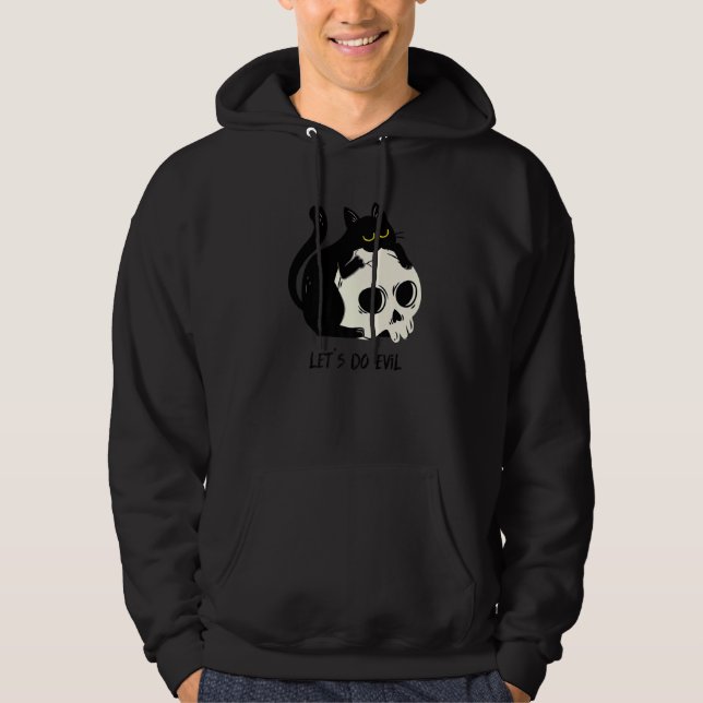 Cute Black Kattunge med Skull Black Cat Mörk Magic Hoodie (Framsida)