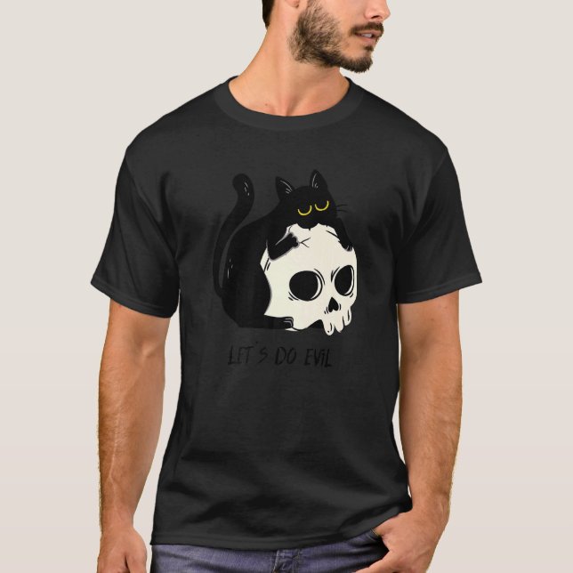Cute Black Kattunge med Skull Black Cat Mörk Magic T Shirt (Framsida)