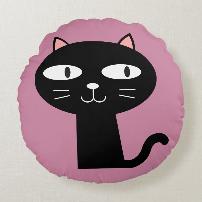 CUTE BLACK KATTUNGE PILLOWS, Rosa Rund Kudde (Framsidan)