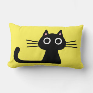 Cute Black Kattunge Quirky Cat med Long Whiskers Lumbarkudde