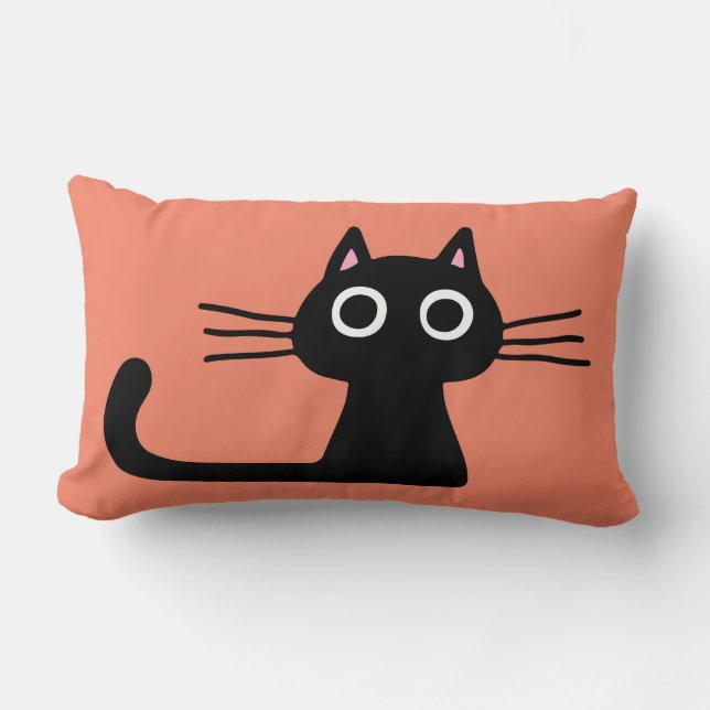 Cute Black Kattunge | Quirky Cat med Long Whiskers Lumbarkudde (Framsida)