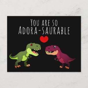 Cute Black Kawaii Dinosaur Pun Valentines day Vykort