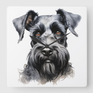 CUTE BLACK KERRY BLUE TERRIER HUND FYRKANTIG KLOCKA