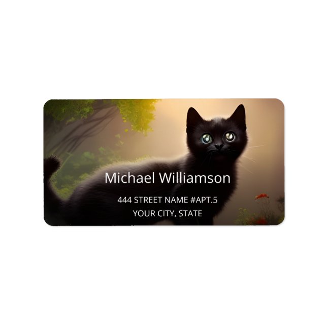 Cute Black Kitten AI Photo Stil Adressetikett (Framsidan)