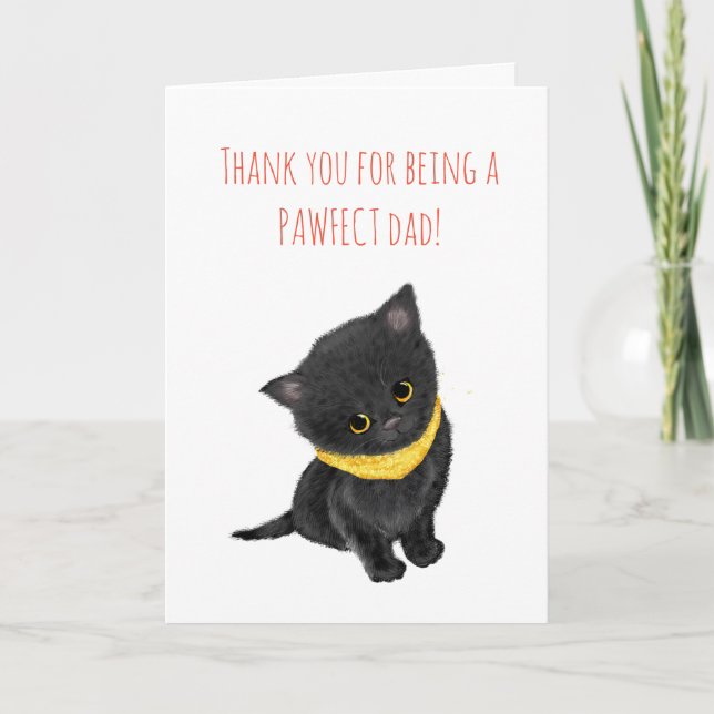 Cute black kitten Fars dag kort från katten (Framsida)