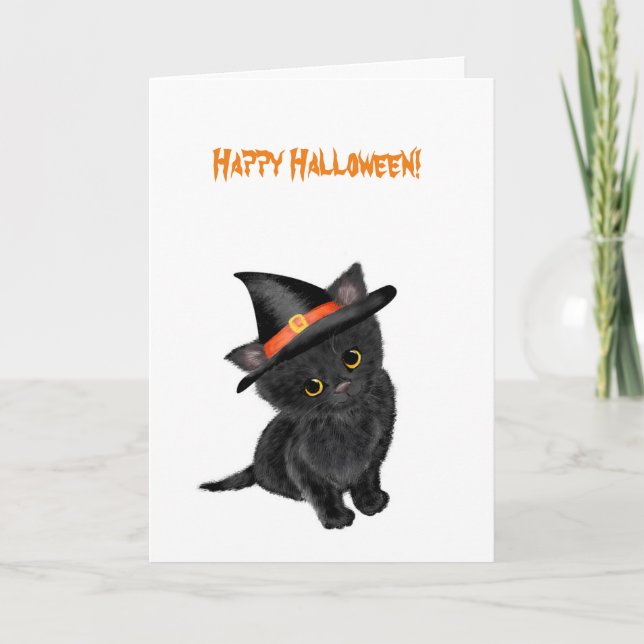 Cute Black Kitten Halloween-kort Kort (Framsida)