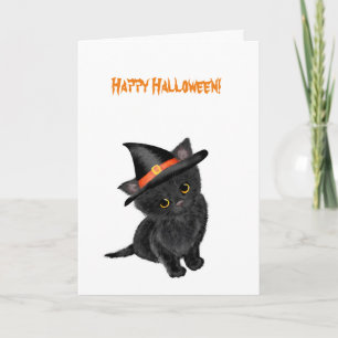Cute Black Kitten Halloween-kort Kort