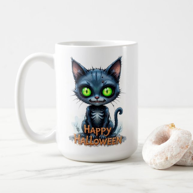 Cute Black Kitten Halloween Whimsical Cat Lover Kaffemugg (Med munk)