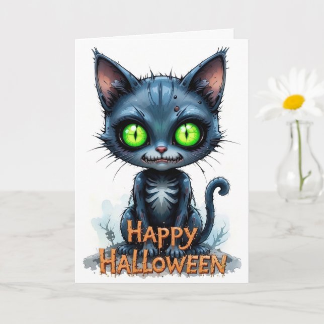 Cute Black Kitten Halloween Whimsical Cat Lover Kort (Liten växt)