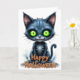 Cute Black Kitten Halloween Whimsical Cat Lover Kort