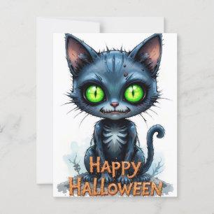 Cute Black Kitten Halloween Whimsical Cat Lover Vykort