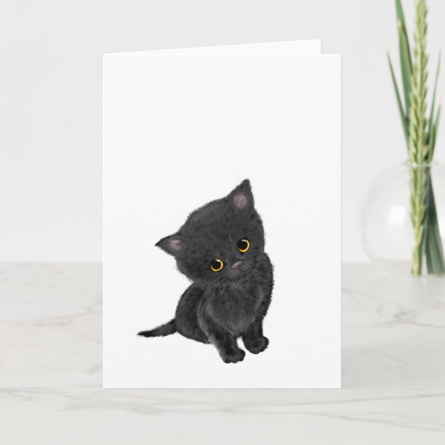 Cute Black Kitten hälsning kort (Framsida)